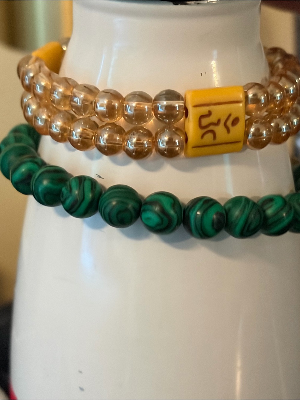 Yellow and Green Beaded Stretch Bracelet Set